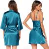 image:imageEkouaer Womens Satin Robe Set Nightgown with Robes Silk Pajama Set 2 Pieces Lingerie Cowl Neck Cami Sleepwear SetsDeep Blue