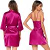 image:imageEkouaer Womens Satin Robe Set Nightgown with Robes Silk Pajama Set 2 Pieces Lingerie Cowl Neck Cami Sleepwear SetsHot Pink