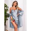 image:imageEkouaer Womens Satin Robe Set Nightgown with Robes Silk Pajama Set 2 Pieces Lingerie Cowl Neck Cami Sleepwear SetsLight Blue