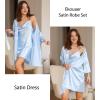 image:imageEkouaer Womens Satin Robe Set Nightgown with Robes Silk Pajama Set 2 Pieces Lingerie Cowl Neck Cami Sleepwear SetsLight Blue