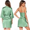image:imageEkouaer Womens Satin Robe Set Nightgown with Robes Silk Pajama Set 2 Pieces Lingerie Cowl Neck Cami Sleepwear SetsLight Green