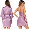 image:imageEkouaer Womens Satin Robe Set Nightgown with Robes Silk Pajama Set 2 Pieces Lingerie Cowl Neck Cami Sleepwear SetsPurple Red