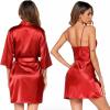 image:imageEkouaer Womens Satin Robe Set Nightgown with Robes Silk Pajama Set 2 Pieces Lingerie Cowl Neck Cami Sleepwear SetsRed