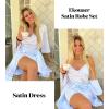 image:imageEkouaer Womens Satin Robe Set Nightgown with Robes Silk Pajama Set 2 Pieces Lingerie Cowl Neck Cami Sleepwear SetsWhite