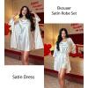 image:imageEkouaer Womens Satin Robe Set Nightgown with Robes Silk Pajama Set 2 Pieces Lingerie Cowl Neck Cami Sleepwear SetsWhite