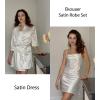 image:imageEkouaer Womens Satin Robe Set Nightgown with Robes Silk Pajama Set 2 Pieces Lingerie Cowl Neck Cami Sleepwear SetsWhite