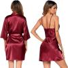 image:imageEkouaer Womens Satin Robe Set Nightgown with Robes Silk Pajama Set 2 Pieces Lingerie Cowl Neck Cami Sleepwear SetsWine Red