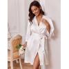 image:imageEkouaer Womens Satin Robe Short Bridesmaid Bride Feather Bridal Robe Kimono Silky Long Sleeve Bathrobe SXXLBwhite