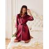 image:imageEkouaer Womens Satin Robe Short Bridesmaid Bride Feather Bridal Robe Kimono Silky Long Sleeve Bathrobe SXXLBwine Red