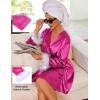 image:imageEkouaer Womens Satin Robe Short Bridesmaid Bride Feather Bridal Robe Kimono Silky Long Sleeve Bathrobe SXXLHot Pink