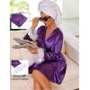 image:imageEkouaer Womens Satin Robe Short Bridesmaid Bride Feather Bridal Robe Kimono Silky Long Sleeve Bathrobe SXXLPurple