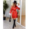 image:imageEkouaer Womens Satin Robe Short Bridesmaid Bride Feather Bridal Robe Kimono Silky Long Sleeve Bathrobe SXXLRed