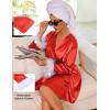image:imageEkouaer Womens Satin Robe Short Bridesmaid Bride Feather Bridal Robe Kimono Silky Long Sleeve Bathrobe SXXLRed