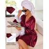 image:imageEkouaer Womens Satin Robe Short Bridesmaid Bride Feather Bridal Robe Kimono Silky Long Sleeve Bathrobe SXXLWine Red