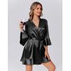 image:imageEkouaer Womens Satin Robe Short Ruffle Hem Silky Robes Lightweight Kimono Brides Bathrobes Sleepwear XSXXLBlack