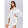 image:imageEkouaer Womens Satin Robe Short Ruffle Hem Silky Robes Lightweight Kimono Brides Bathrobes Sleepwear XSXXLBright White