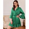 image:imageEkouaer Womens Satin Robe Short Ruffle Hem Silky Robes Lightweight Kimono Brides Bathrobes Sleepwear XSXXLDark Green