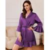 image:imageEkouaer Womens Satin Robe Short Ruffle Hem Silky Robes Lightweight Kimono Brides Bathrobes Sleepwear XSXXLDark Purple