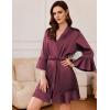 image:imageEkouaer Womens Satin Robe Short Ruffle Hem Silky Robes Lightweight Kimono Brides Bathrobes Sleepwear XSXXLDeep Red
