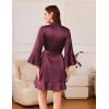 image:imageEkouaer Womens Satin Robe Short Ruffle Hem Silky Robes Lightweight Kimono Brides Bathrobes Sleepwear XSXXLDeep Red