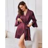 image:imageEkouaer Womens Satin Robe Short Ruffle Hem Silky Robes Lightweight Kimono Brides Bathrobes Sleepwear XSXXLDeep Red