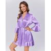 image:imageEkouaer Womens Satin Robe Short Ruffle Hem Silky Robes Lightweight Kimono Brides Bathrobes Sleepwear XSXXLLavender