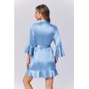 image:imageEkouaer Womens Satin Robe Short Ruffle Hem Silky Robes Lightweight Kimono Brides Bathrobes Sleepwear XSXXLLight Blue