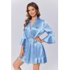 image:imageEkouaer Womens Satin Robe Short Ruffle Hem Silky Robes Lightweight Kimono Brides Bathrobes Sleepwear XSXXLLight Blue