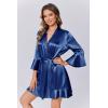 image:imageEkouaer Womens Satin Robe Short Ruffle Hem Silky Robes Lightweight Kimono Brides Bathrobes Sleepwear XSXXLNavy Blue