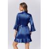 image:imageEkouaer Womens Satin Robe Short Ruffle Hem Silky Robes Lightweight Kimono Brides Bathrobes Sleepwear XSXXLNavy Blue