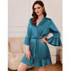 image:imageEkouaer Womens Satin Robe Short Ruffle Hem Silky Robes Lightweight Kimono Brides Bathrobes Sleepwear XSXXLPeacock Blue