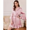 image:imageEkouaer Womens Satin Robe Short Ruffle Hem Silky Robes Lightweight Kimono Brides Bathrobes Sleepwear XSXXLPink
