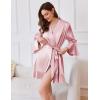 image:imageEkouaer Womens Satin Robe Short Ruffle Hem Silky Robes Lightweight Kimono Brides Bathrobes Sleepwear XSXXLPink