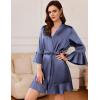 image:imageEkouaer Womens Satin Robe Short Ruffle Hem Silky Robes Lightweight Kimono Brides Bathrobes Sleepwear XSXXLPurple Blue