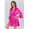 image:imageEkouaer Womens Satin Robe Short Ruffle Hem Silky Robes Lightweight Kimono Brides Bathrobes Sleepwear XSXXLRose Red