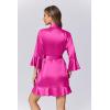 image:imageEkouaer Womens Satin Robe Short Ruffle Hem Silky Robes Lightweight Kimono Brides Bathrobes Sleepwear XSXXLRose Red