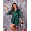 image:imageEkouaer Womens Satin Robe Silk Kimono Bathrobe Bridesmaid Wedding Bridal Party Robes 34 Bell Sleeve Sleepwear SXXLDark Green