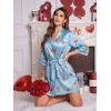 image:imageEkouaer Womens Satin Robe Silk Kimono Bathrobe Bridesmaid Wedding Bridal Party Robes 34 Bell Sleeve Sleepwear SXXLLight Blue  Juice