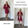 image:imageEkouaer Womens Satin Robe Silk Kimono Bathrobe Bridesmaid Wedding Bridal Party Robes 34 Bell Sleeve Sleepwear SXXLWine Red