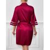 image:imageEkouaer Womens Satin Robe Silk Kimono Bathrobe Bridesmaid Wedding Bridal Party Robes 34 Bell Sleeve Sleepwear SXXLWine Red