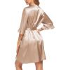 image:imageEkouaer Womens Satin Robe Valentines Lingerie for Women Kimono Bathrobe Short Ruffle Belted Robes Bridesmaids Sleepwear01champagne