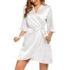 image:imageEkouaer Womens Satin Robe Valentines Lingerie for Women Kimono Bathrobe Short Ruffle Belted Robes Bridesmaids Sleepwear01white