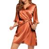 image:imageEkouaer Womens Satin Robe Valentines Lingerie for Women Kimono Bathrobe Short Ruffle Belted Robes Bridesmaids SleepwearBrown