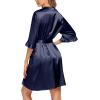 image:imageEkouaer Womens Satin Robe Valentines Lingerie for Women Kimono Bathrobe Short Ruffle Belted Robes Bridesmaids SleepwearDeep Blue