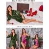image:imageEkouaer Womens Satin Robe Valentines Lingerie for Women Kimono Bathrobe Short Ruffle Belted Robes Bridesmaids SleepwearDeep Green