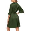 image:imageEkouaer Womens Satin Robe Valentines Lingerie for Women Kimono Bathrobe Short Ruffle Belted Robes Bridesmaids SleepwearDeep Green