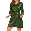 image:imageEkouaer Womens Satin Robe Valentines Lingerie for Women Kimono Bathrobe Short Ruffle Belted Robes Bridesmaids SleepwearDeep Green