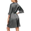 image:imageEkouaer Womens Satin Robe Valentines Lingerie for Women Kimono Bathrobe Short Ruffle Belted Robes Bridesmaids SleepwearDeep Grey