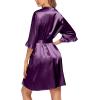 image:imageEkouaer Womens Satin Robe Valentines Lingerie for Women Kimono Bathrobe Short Ruffle Belted Robes Bridesmaids SleepwearDeep Purple