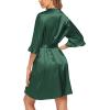 image:imageEkouaer Womens Satin Robe Valentines Lingerie for Women Kimono Bathrobe Short Ruffle Belted Robes Bridesmaids SleepwearEvergreen